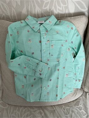 jumping beans Mint Green Button-Down Shirt with Bunny & Egg Print